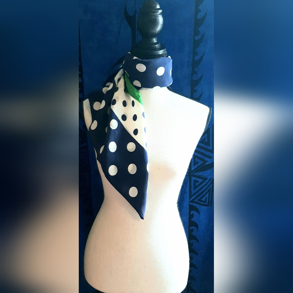 Polka Dot Silk Scarf - Navy and White